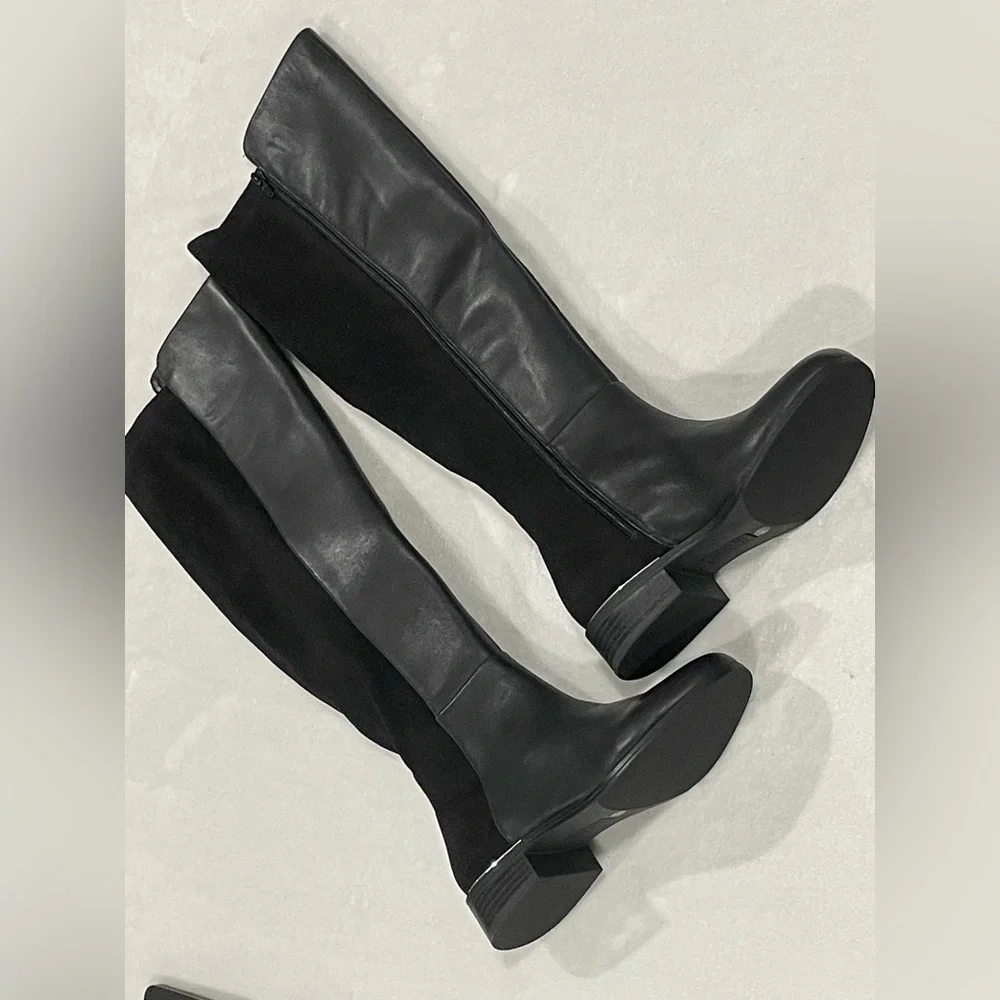 Alfani Ludlowe Almond Toe Leather Over the Knee Black Boots Sz 6.5 BNWOB